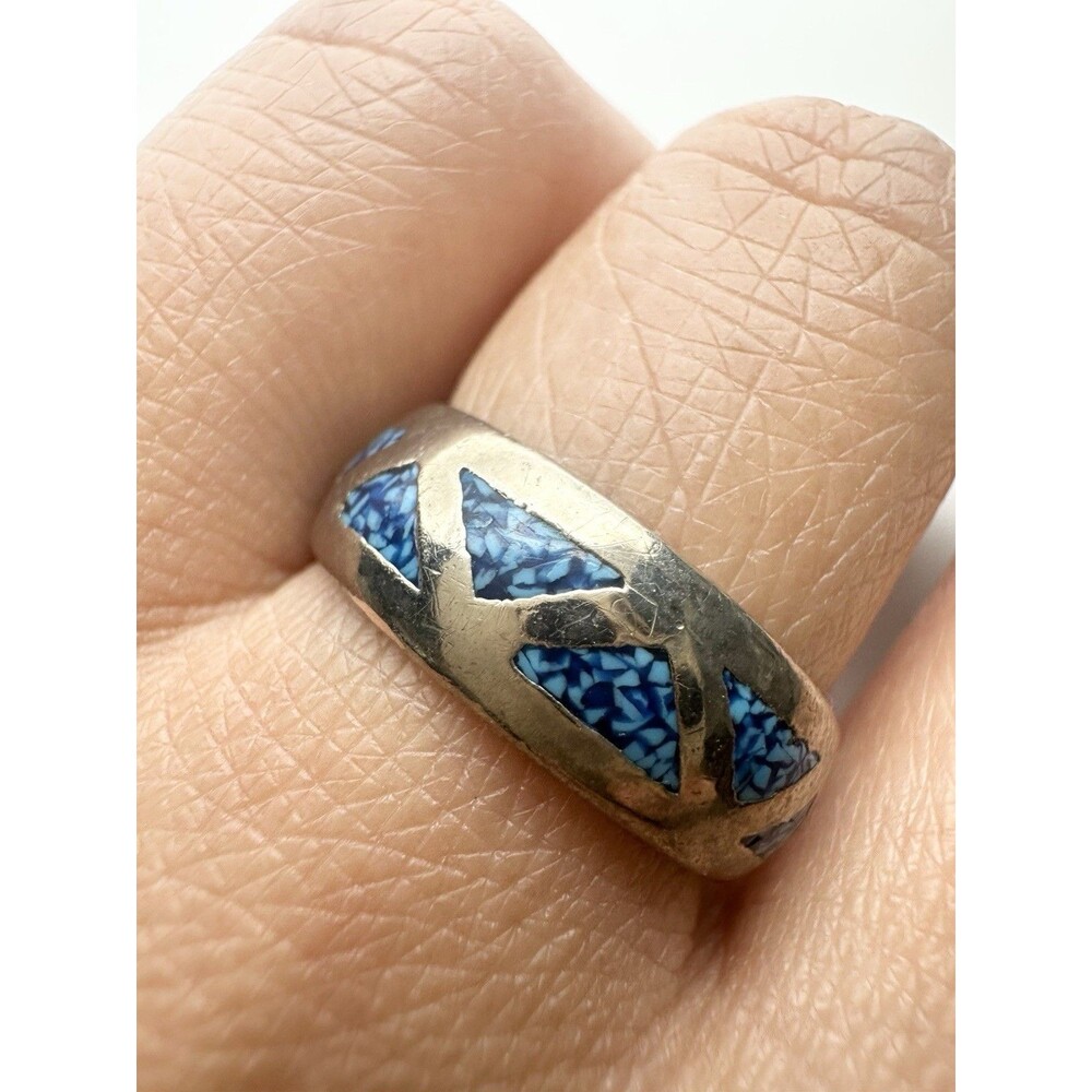 Vintage Crashed Turquoise Band Ring Size 6.75
